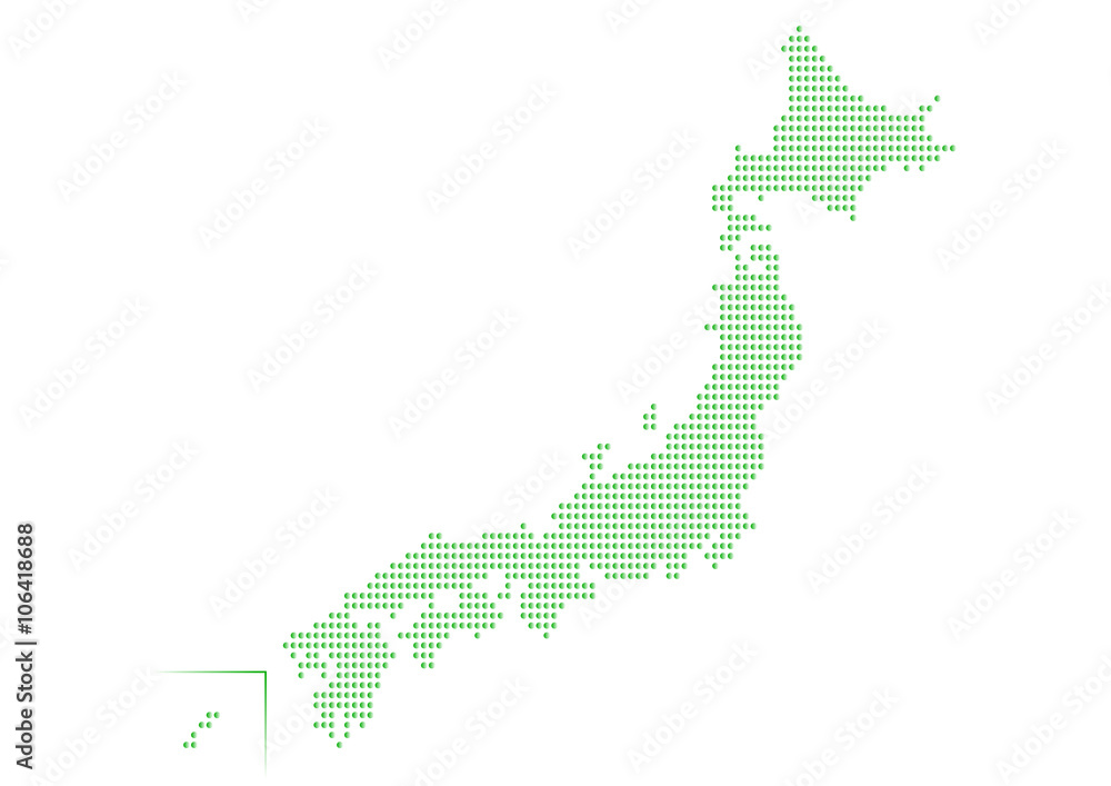 日本地図のイラスト:  緑色グラデーション