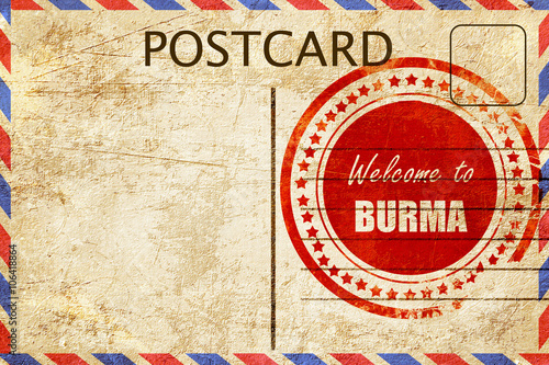 Billede på lærred Vintage postcard Welcome to burma