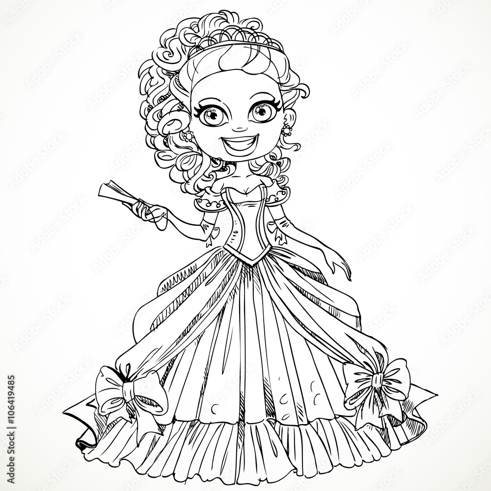 Beautiful princess in a ball dress with a fan in his hand sketc Beautiful princess in a ball dress with a fan in his hand sketc