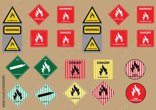 set of flammable liquid gas solid fuel sign vector illustration