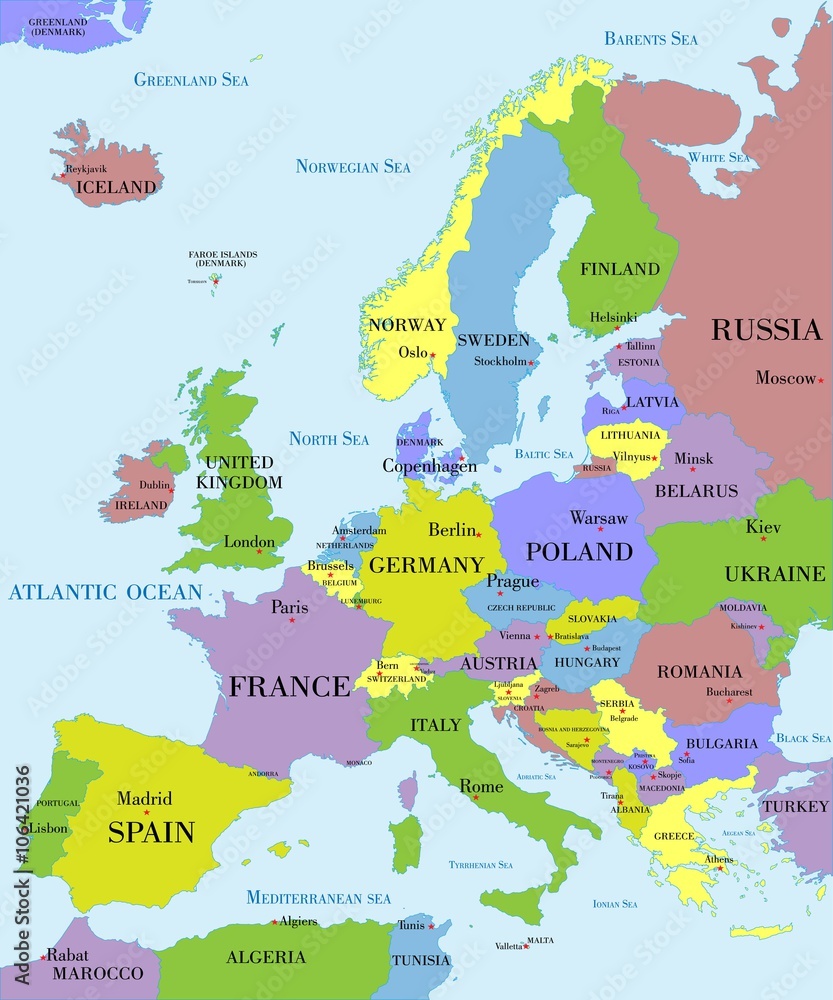 Политическая карта Европы. Stock Vector