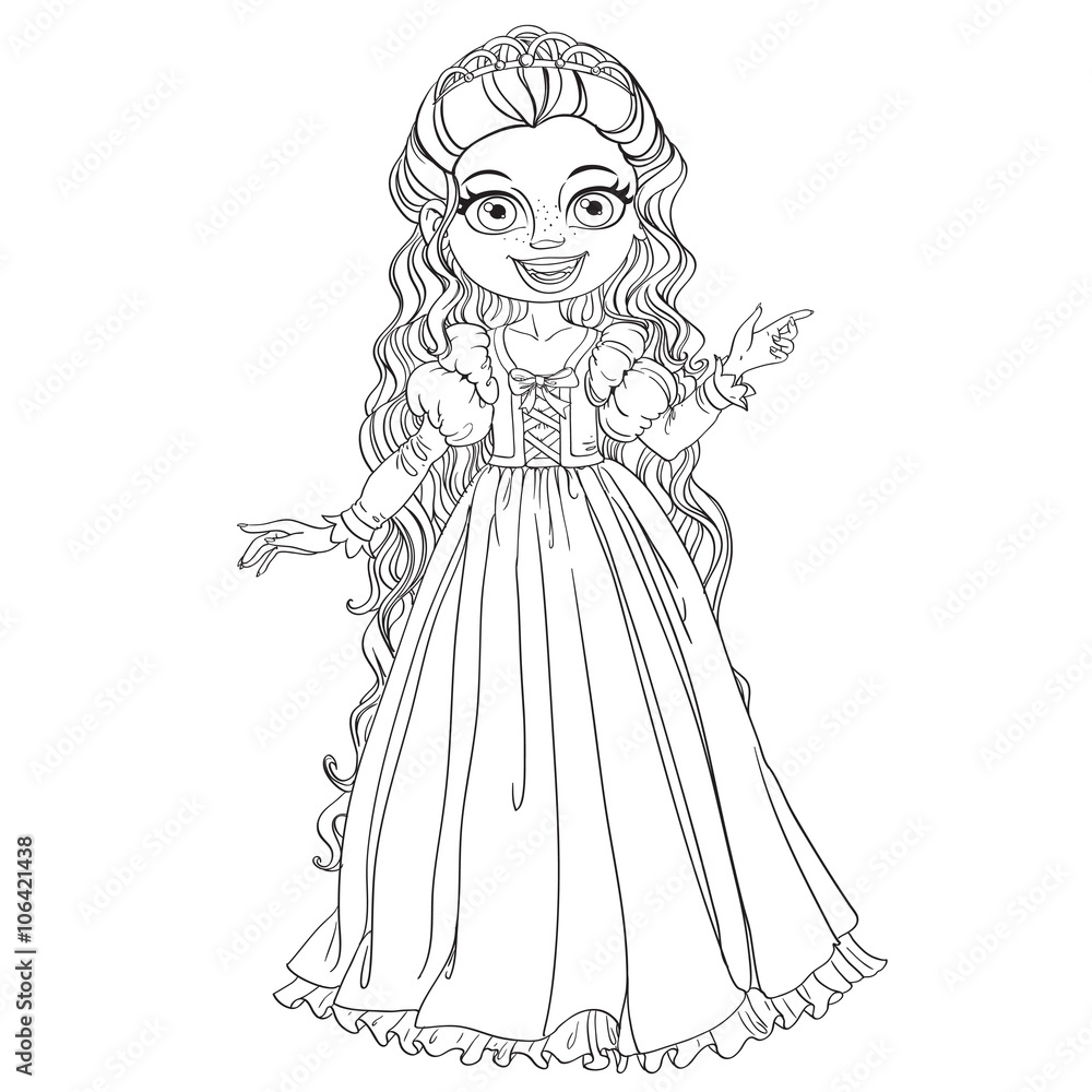 Young princess with long hair outlined