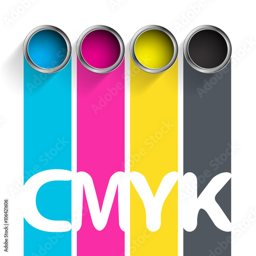 Bucket of paint CMYK. Color scheme for the printing industry.
