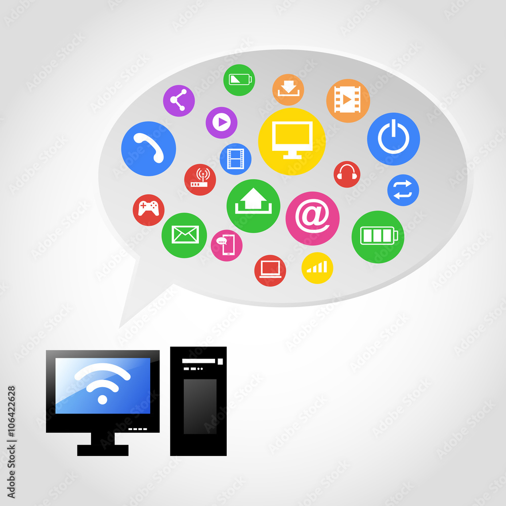 Social network background with computer and media icons Social network background with computer and media icons