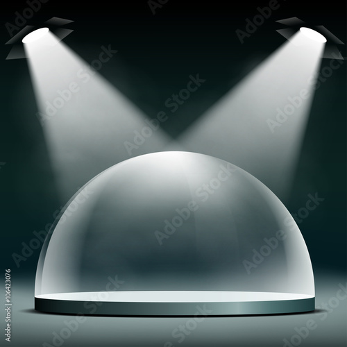 Glass dome floodlit for presentations, exhibitions and protectio