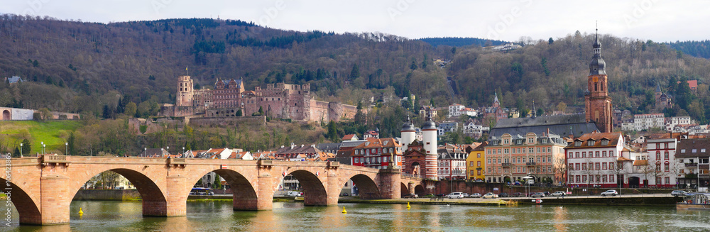 Panorama von Heidelberg mit Brücke und Schloss