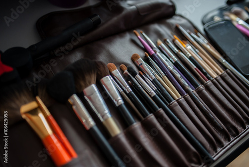 Make-up brushes in dark case