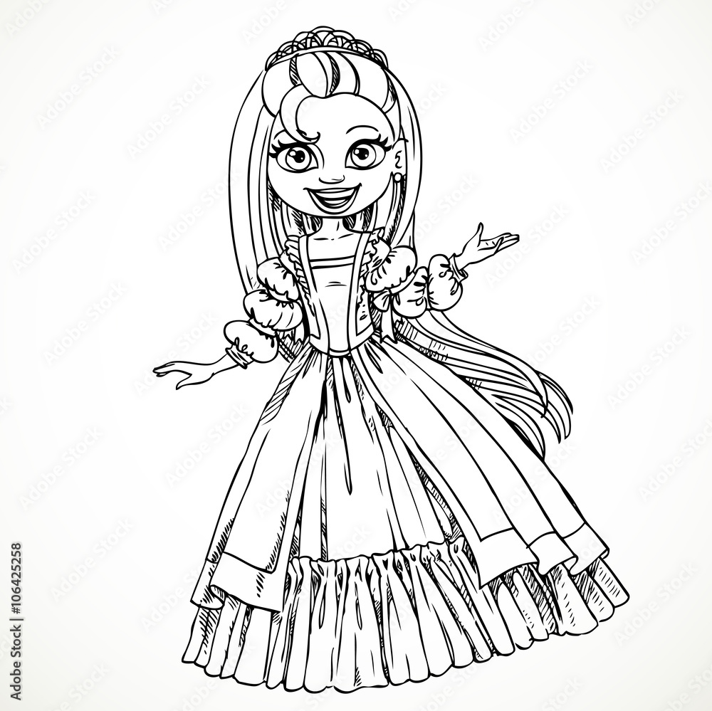Fototapeta premium Cute young princess with long hair sketch