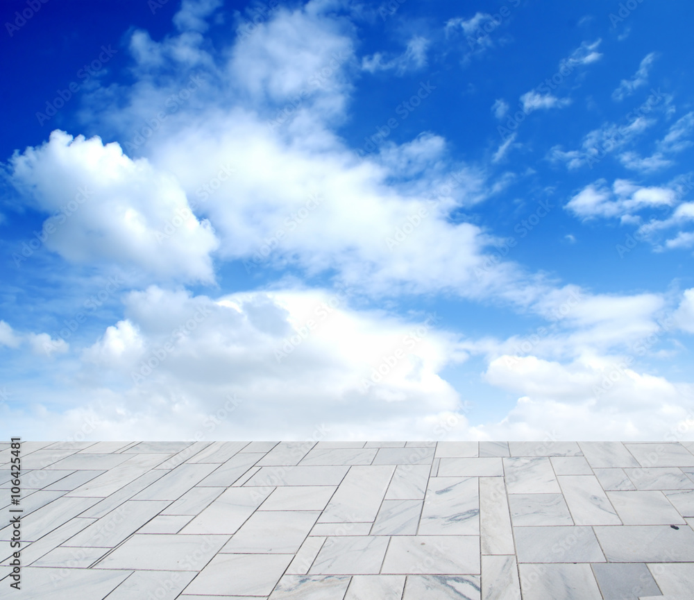 Tile textured ground and the sky Tile textured ground and the sky