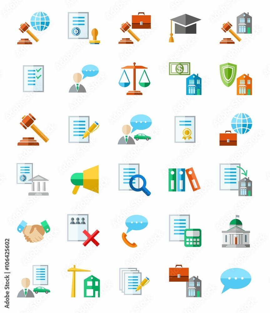 Legal services, colored icons, white background. Legal services, colored icons, white background.