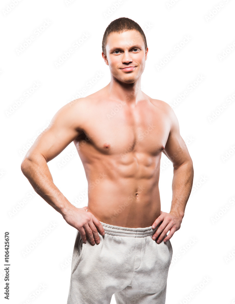 Strong, fit and sporty bodybuilder man isolated on white. Strong, fit and sporty bodybuilder man isolated on white.