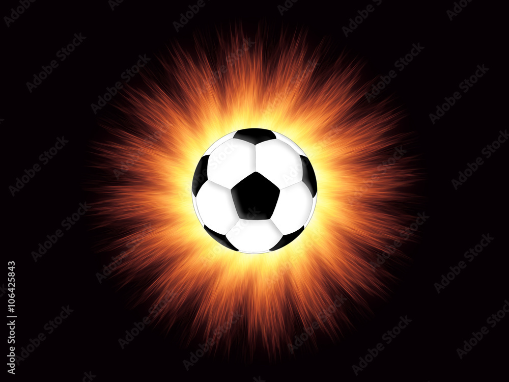 Fototapeta premium Football and flame on the black background