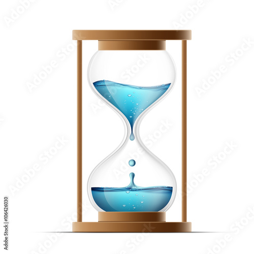 Hourglass with water. Water drips into the watch. Countdown. Iso