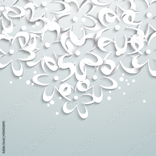 Vector greeting card background with derived paper flowers
