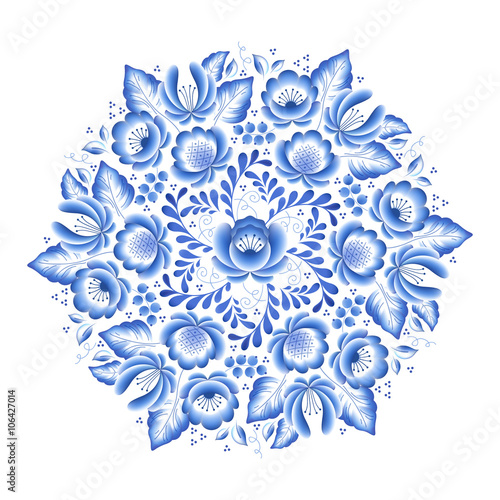 Blue flowers floral russian porcelain beautiful folk ornament.