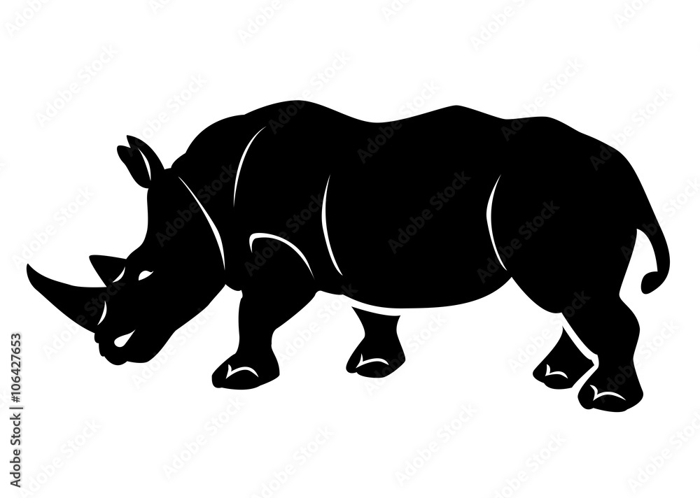 Motif noir représentant un rhinocéros sur fond blanc