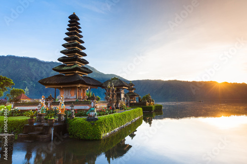 Pura Ulun Danu Bratan at sunrise  famous temple on the lake  Bedugul  Bali  Indonesia.