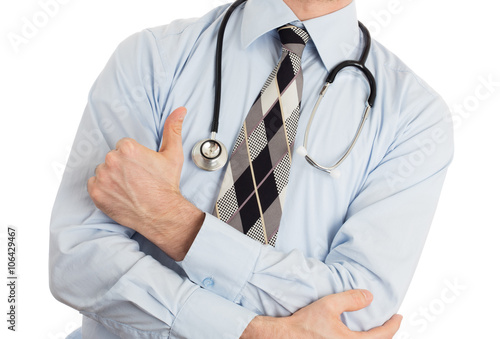 Close up of male doctor hand showing thumbs up