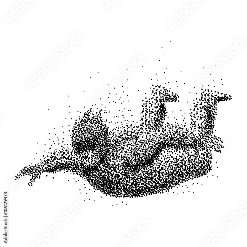 Sky diver illustration made from small dots