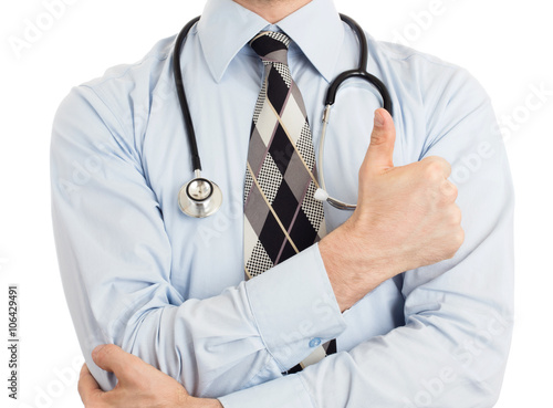 Close up of male doctor hand showing thumbs up