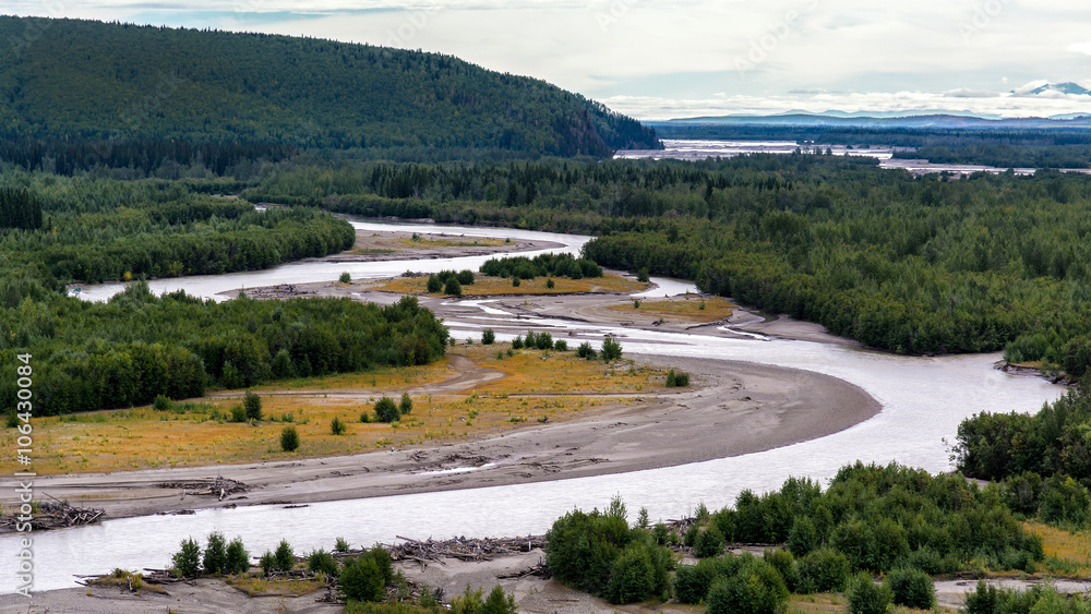 View of the Tanana river from the Richardson Highway outside of Fairbanks, Alaska.
