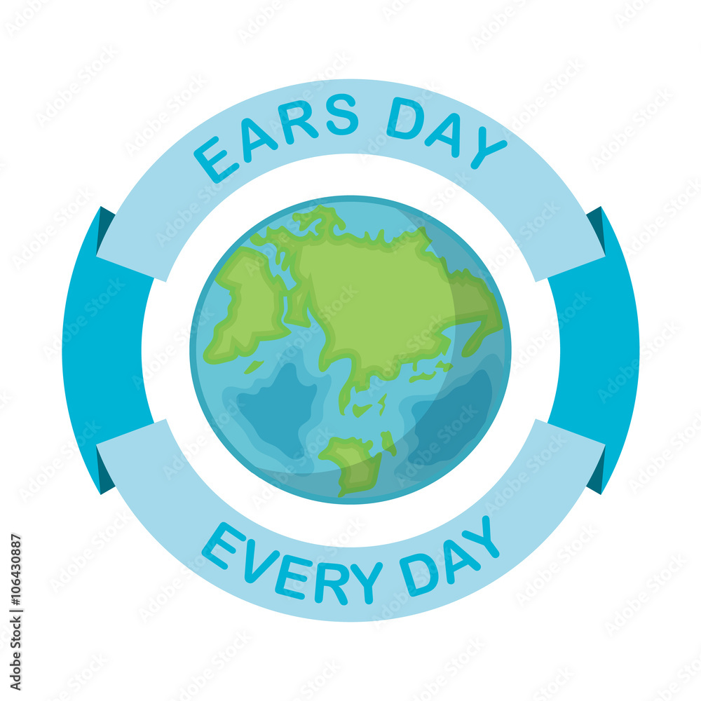 Greeting card with Earth day. Earth Day April 22 and blue Ribbon. Globe on white background. Earth day, everyday. Vector illustration Greeting card with Earth day. Earth Day April 22 and blue Ribbon. Globe on white background. Earth day, everyday. Vector illustration