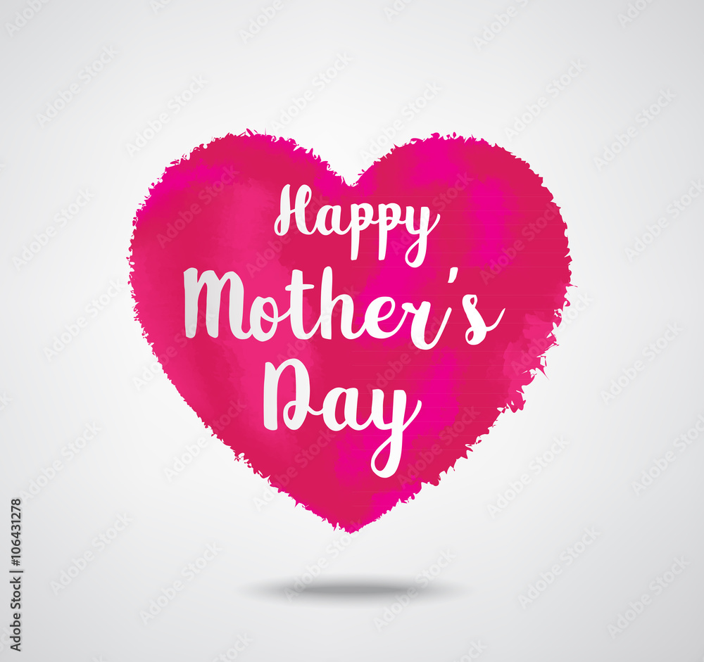 Fototapeta Happy Mothers's Day typographical  watercolor style heart