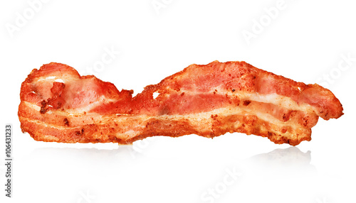 Bacon strip close-up isolated on a white background.
