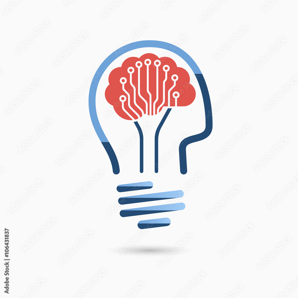 Light bulb idea icon with brain and circuit board. Light bulb sign, light bulb symbol. Business idea concept. Light bulb idea icon with brain and circuit board. Light bulb sign, light bulb symbol. Business idea concept.