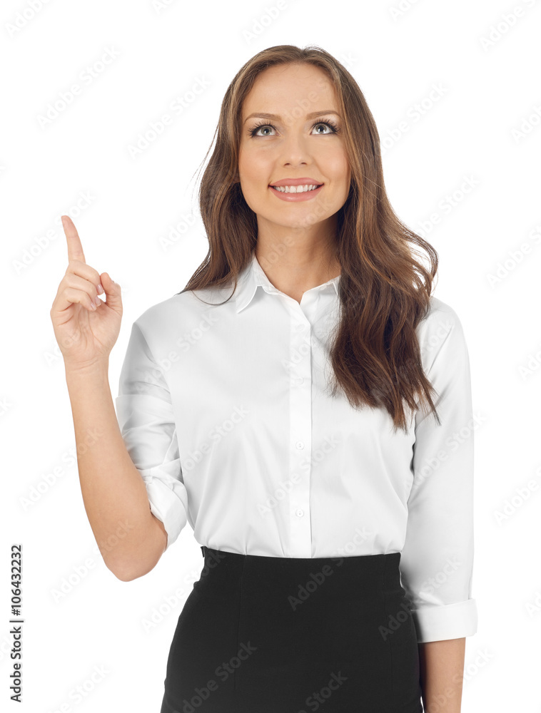 Woman pointing up Woman pointing up