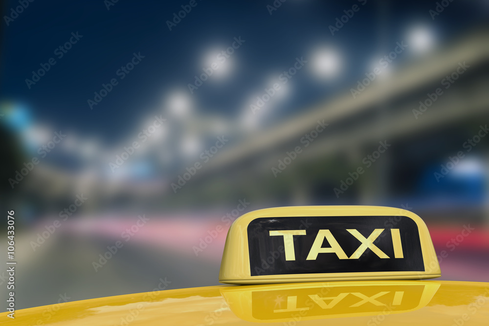 taxi sign on light trail background