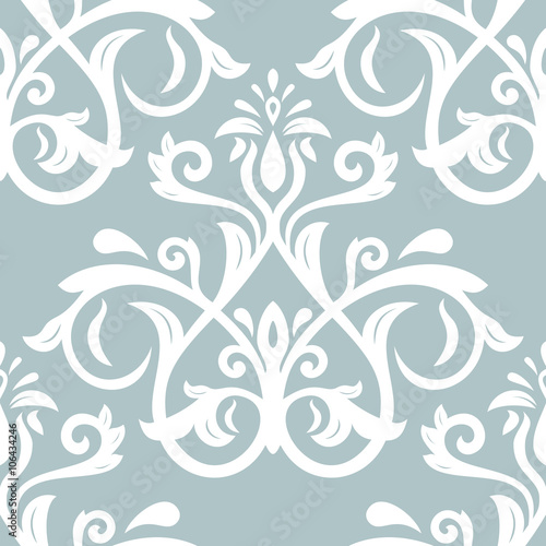 Seamless oriental ornament in the style of baroque. Traditional classic vector blue and white pattern