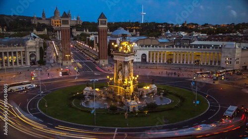 Spanish Square day to night timelapse aerial view in Barcelona, Spain.