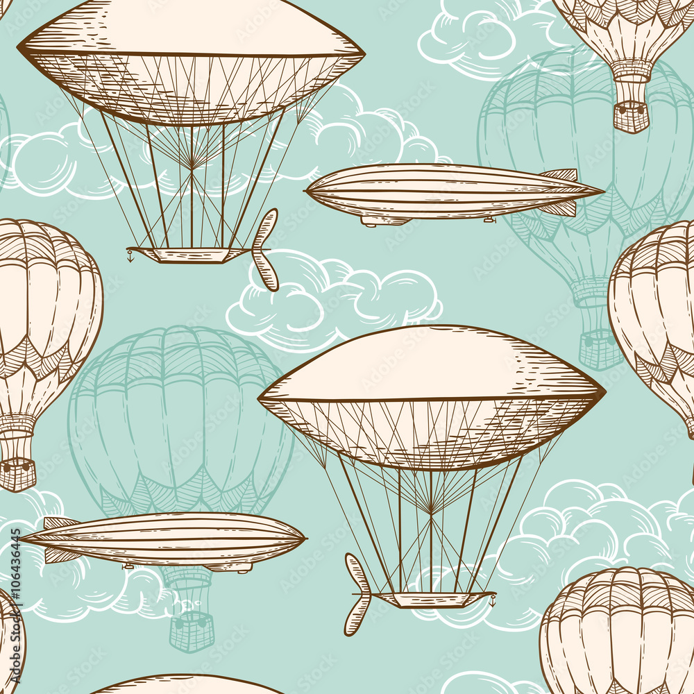 Fototapeta premium Vintage seamless pattern with air balloons