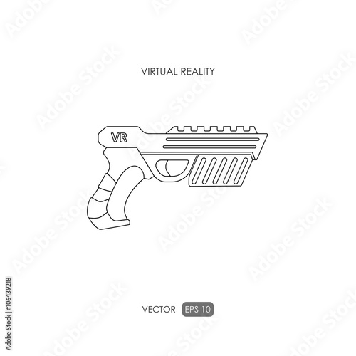 Gun for virtual reality system. Game weapons. Outline drawing