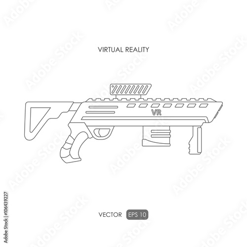 Gun for virtual reality system. Game weapons. Outline drawing