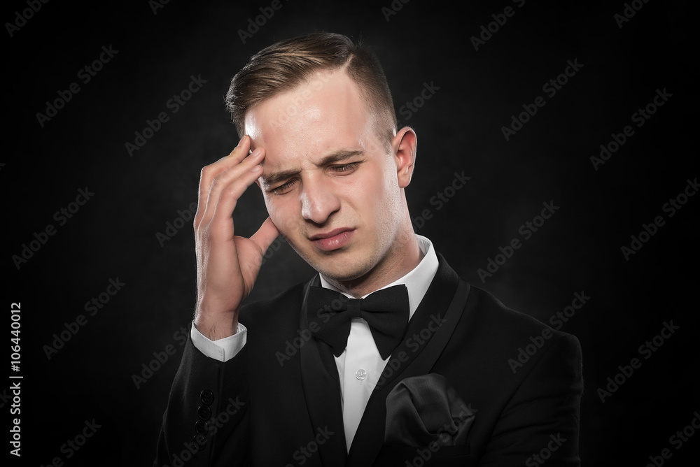 Man feeling a headache or intensely thinking. Man feeling a headache or intensely thinking.
