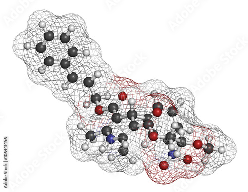 Cilnidipine hypertension drug molecule. 3D rendering. 