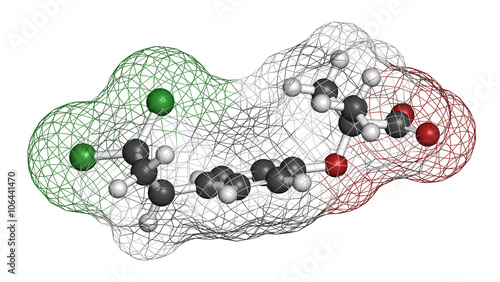 Ciprofibrate hyperlipidemia drug molecule (fibrate class).  photo