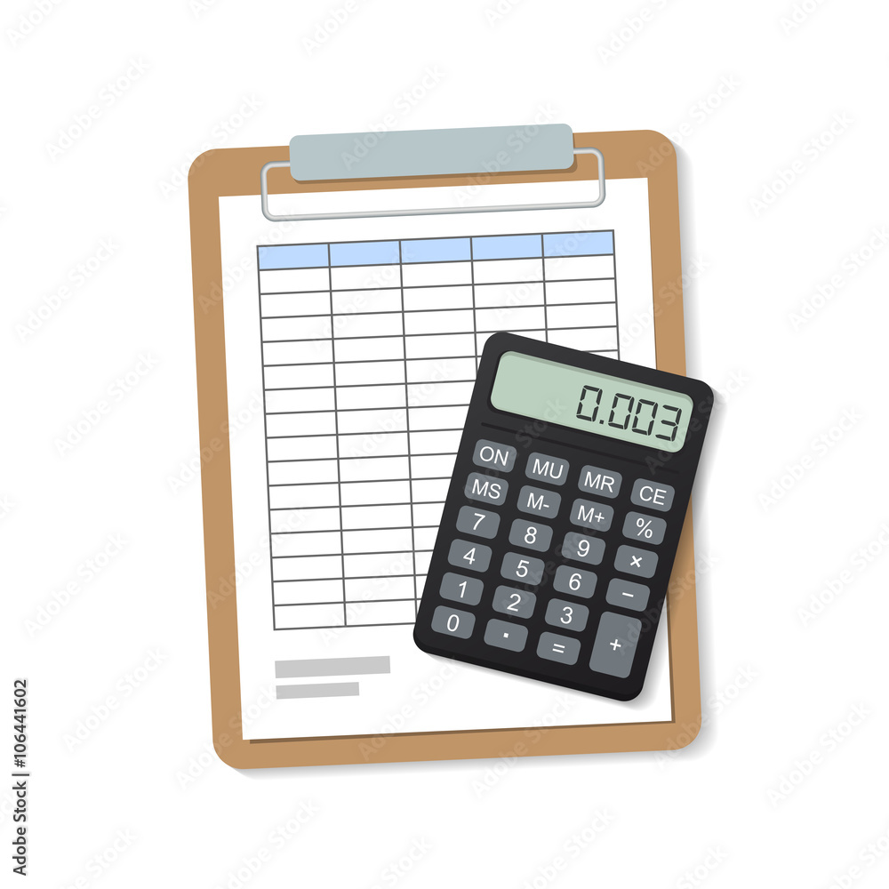statements. document with a table and a calculator on the folder. isolated on white background. statements. document with a table and a calculator on the folder. isolated on white background.