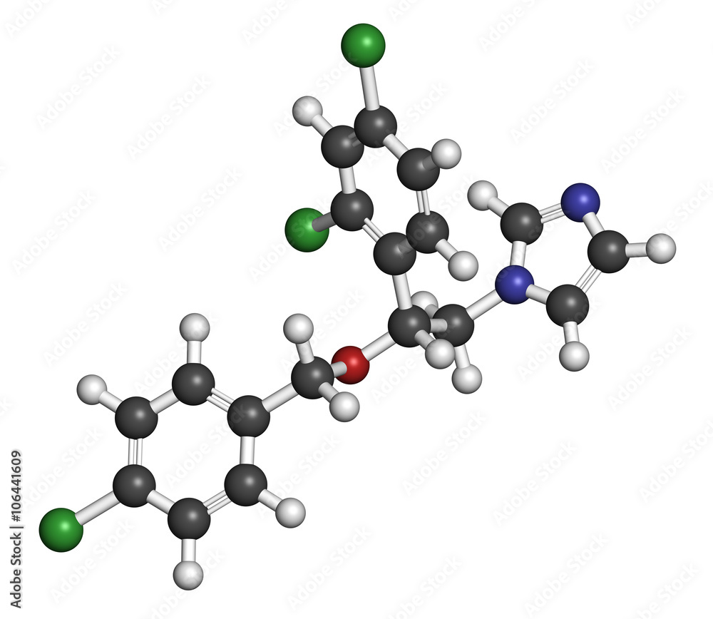 Econazole antifungal drug molecule. Econazole antifungal drug molecule.