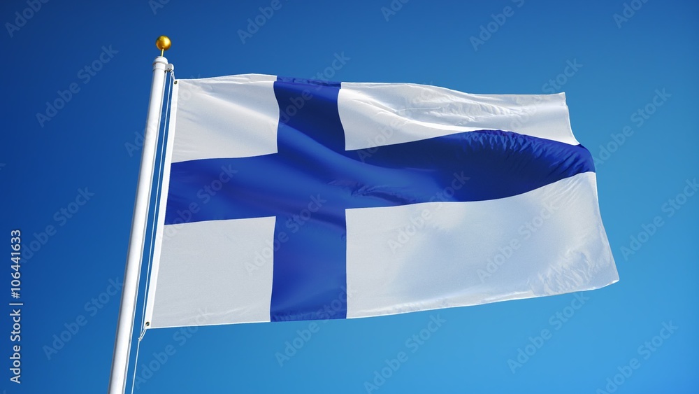 Finland flag waving in slow motion against clean blue sky, seamlessly looped, close up, isolated on alpha channel with black and white luminance matte, perfect for film, news, digital composition Finland flag waving in slow motion against clean blue sky, seamlessly looped, close up, isolated on alpha channel with black and white luminance matte, perfect for film, news, digital composition