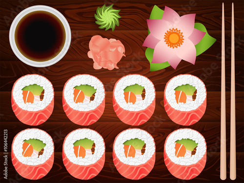 SUSHI ROLL SET SOY SAUSE GINGER CHOPSTICKS 1
