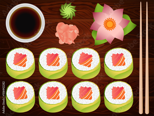 SUSHI ROLL SET SOY SAUSE GINGER CHOPSTICKS 4