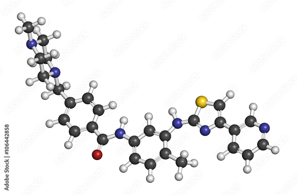 Masitinib cancer drug molecule. 3D rendering. Masitinib cancer drug molecule. 3D rendering.