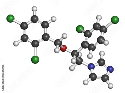 Miconazole antifungal drug molecule. 3D rendering.  photo