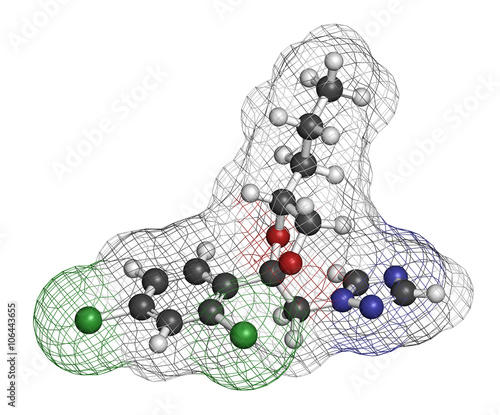 Propiconazole fungicide molecule, used in agriculture for crop protection. photo