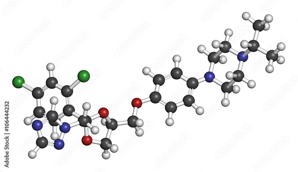Terconazole antifungal drug molecule. 3D rendering. 