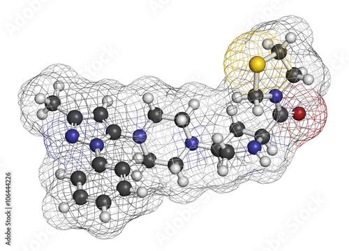 Teneligliptin diabetes drug molecule. 3D rendering. 