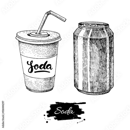 Vector soda drawing. Hand drawn soda illustrations.